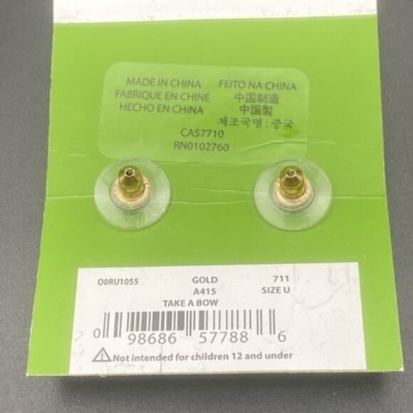 NWT Kate Spade Earrings Take A Bow Yellow Gold Plated Stud Post Pierced Classic - Picture 5 of 6